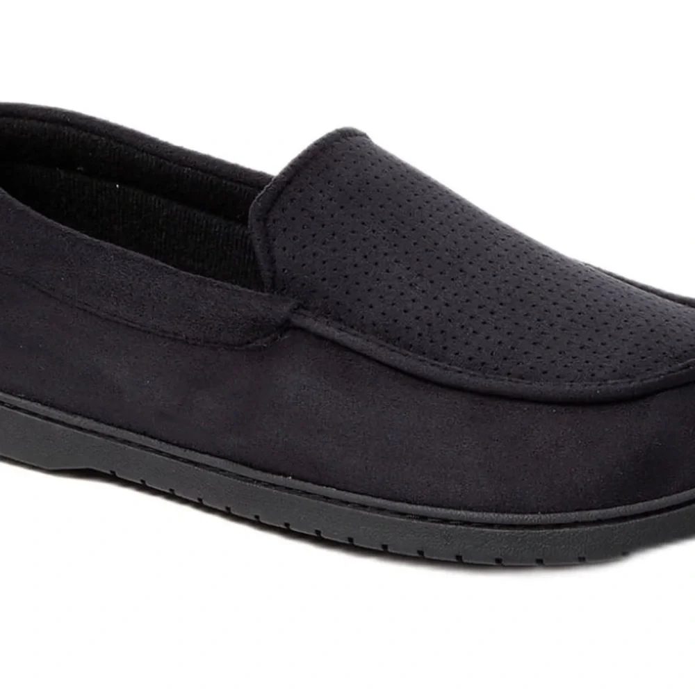 DEARFOAMS Mens Microsuede Moccasin Slippers Size Small 7-8 Black Washable New